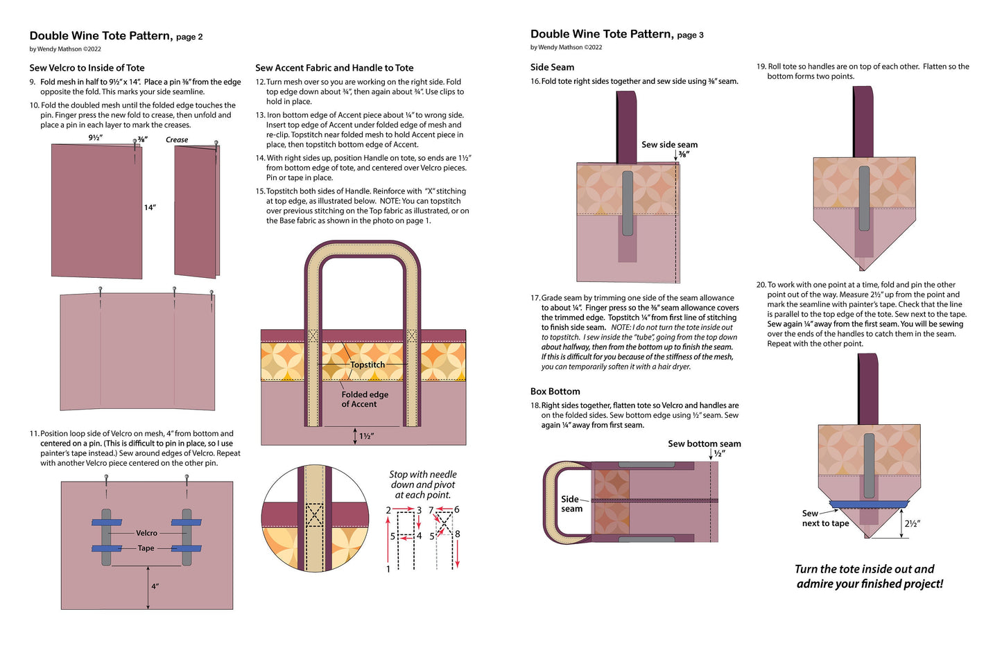 Double Wine Tote pattern, using Vinyl Mesh (pet screen) fabric. Digital download/pdf file.