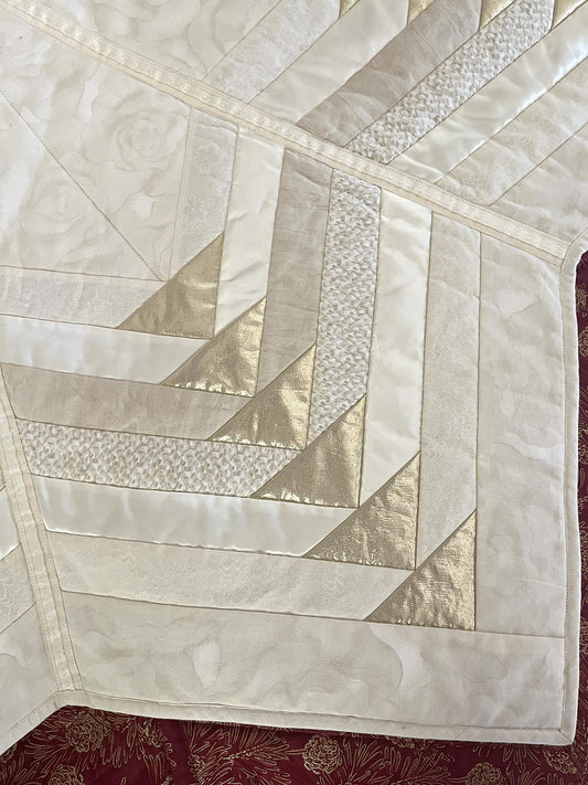Quilt-as-you-go tree skirt pattern with 8 panels. Digital download/pdf file.