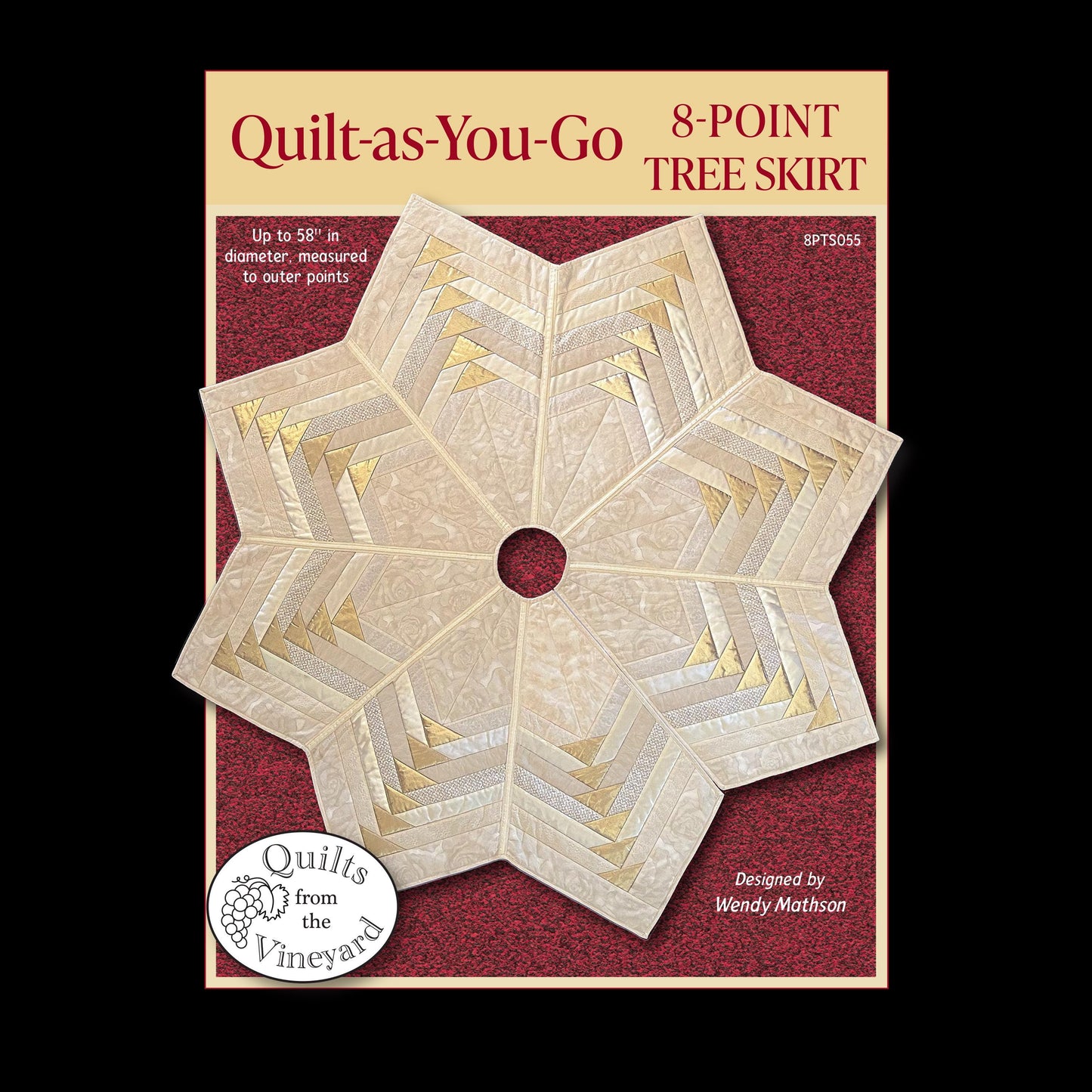 Quilt-as-you-go tree skirt pattern with 8 panels. Digital download/pdf file.