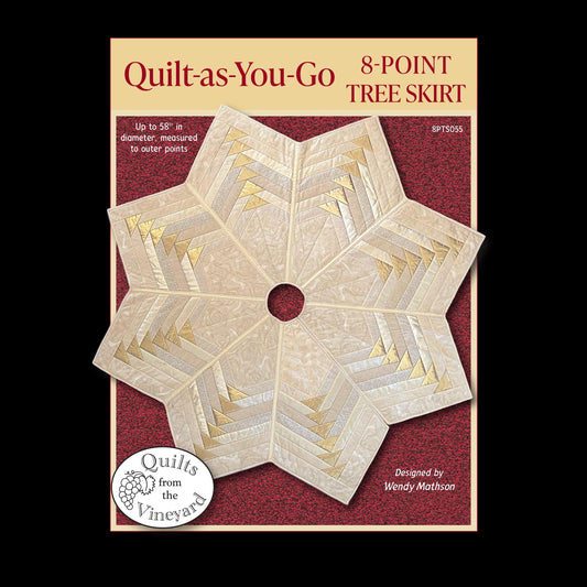 Quilt-as-you-go tree skirt pattern with 8 panels. Digital download/pdf file.