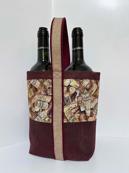 Double Wine Tote pattern, using Vinyl Mesh (pet screen) fabric. Digital download/pdf file.