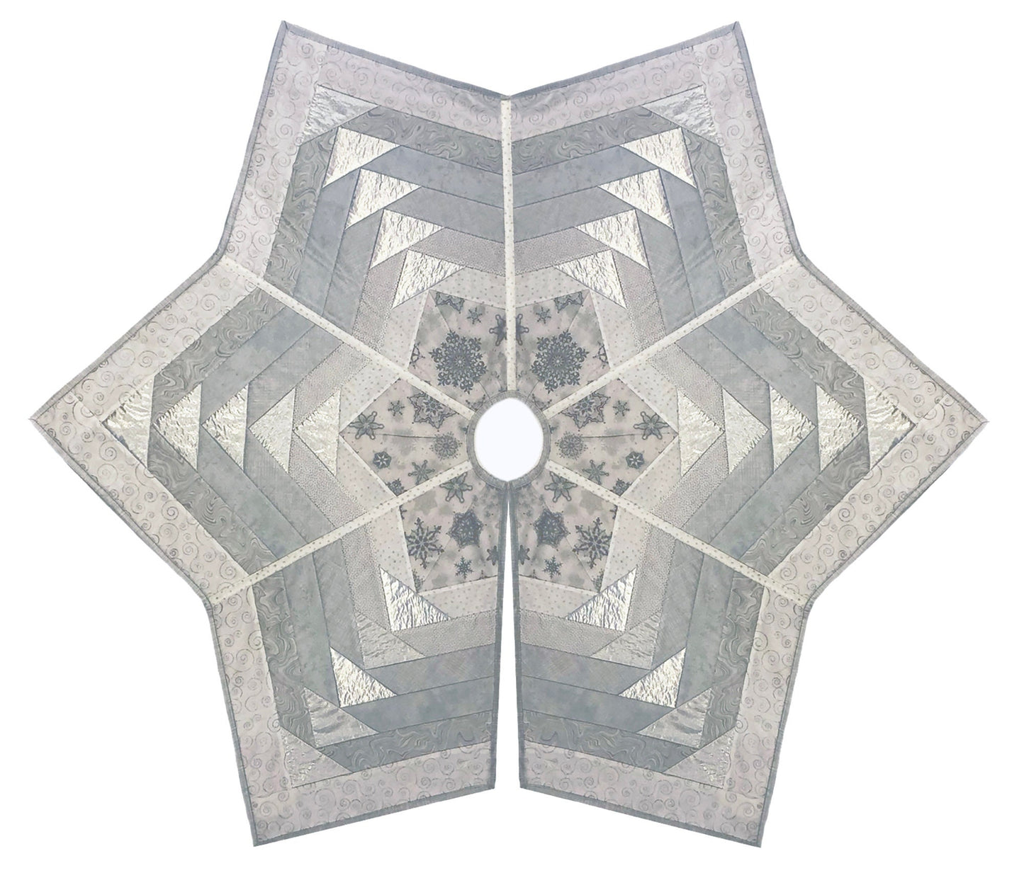 Quilt-as-you-go tree skirt pattern with 6 panels. Digital download/pdf file.